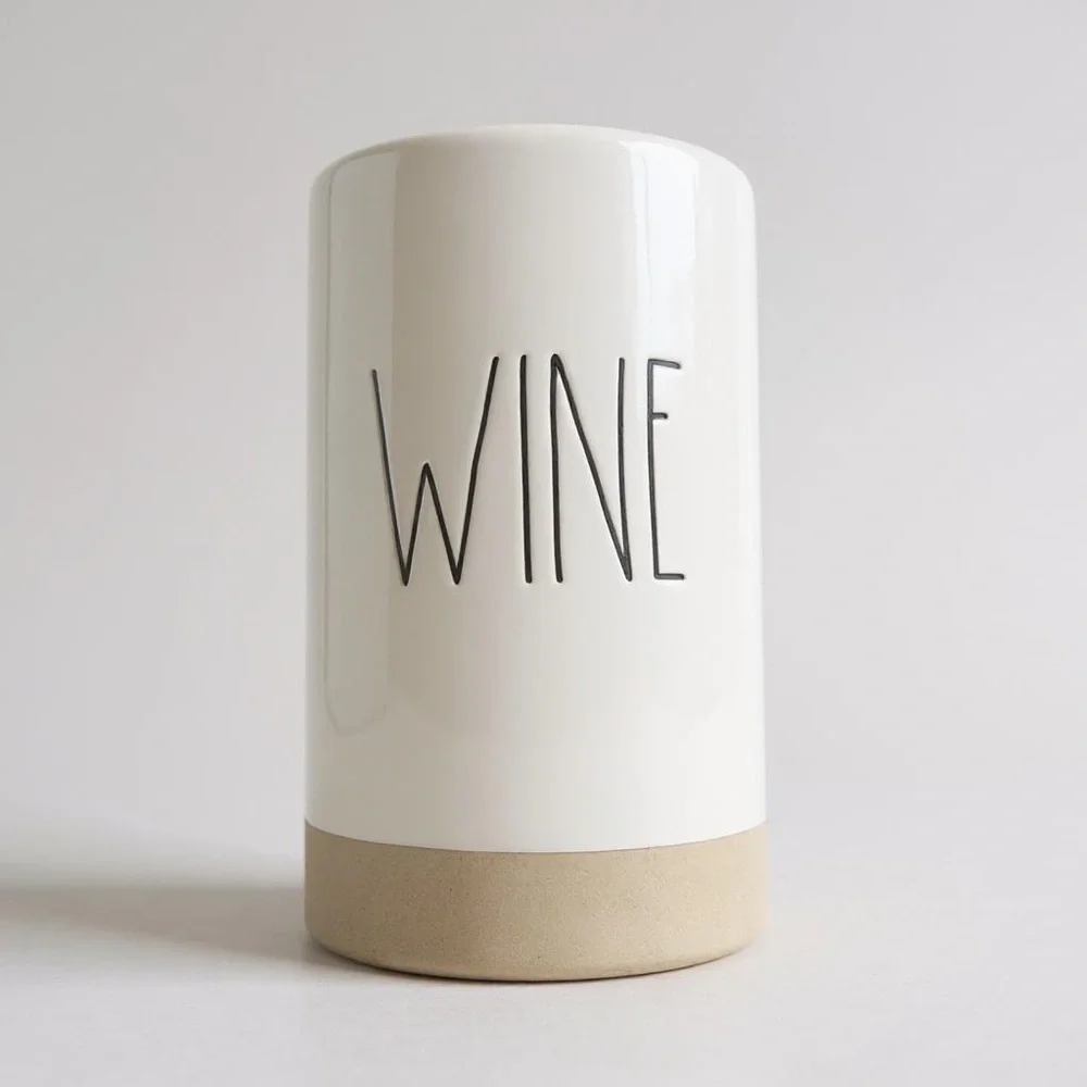 Rae Dunn “WINE” Ceramic Wine Bottle Chiller Magenta Farmhouse Barware